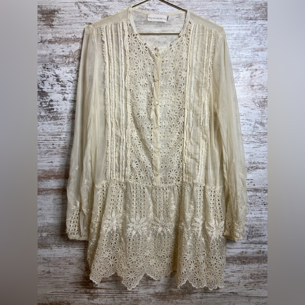 Johnny Was 4 Love And Liberty Silk Sheer Cream Dress sz Small  Amazing condition